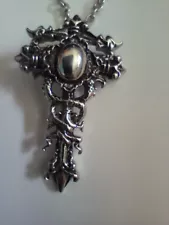 Silvertone gothic cross vampire necklace