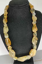 Mixed Colors Polished Citrine Stones Necklace on Sterling Silver Clasp, 18", 70g