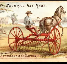 Farm Horse Stoddard Dayton Hay Rake Ohio Lake Victorian Advertising Trade Card