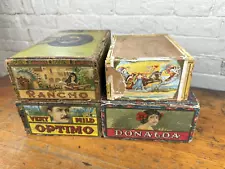 4 Old Wood Cigar Boxes, All Different, Labels ~ Ohio, New York, Florida, Brazil