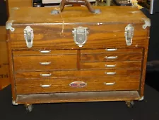 Vintage Craftsman Machinist Tool Chest Box Lined Oak Wood 7 Drawer Flip Top Rare