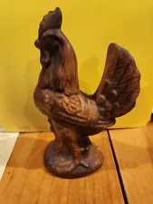 Vintage Rooster Statue Figurine Brown Resin Farmhouse Country Chicken 7" Large