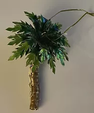 Tropical Palm Tree Hanging Christmas Ornament Green Leaves Coconuts Gold Trunk