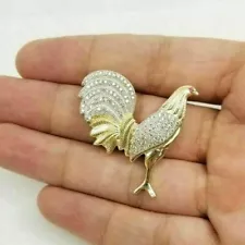 14K Yellow Gold Plated Silver 1.5Ct Round Cut Natural Moissanite Rooster Pendant