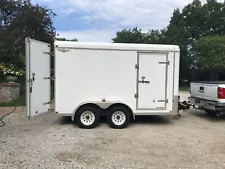 H & H 7 ft. X 12 ft. White Enclosed Dual Axle Trailer with Rear and Side Doors