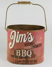 Jim's Hickory Smoked BBQ Rub & Sauce Metal Bucket. Utensil Caddy.