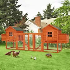 144" Large Solid Wood Chicken Coop Hen House 6-12 Chickens w/ 4 Nesting Box Run