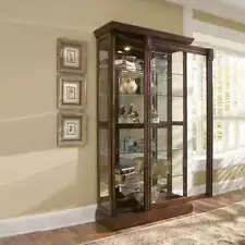 Hardwood Sliding Glass Door Curio Cabinet in Cherry Brown by Pulaski Furniture