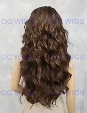 Long Loose Curls Heat Safe Human Hair Blend Wig Light Brown/Blonde Mix