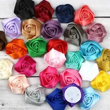 1"/1.57"/2" Satin Ribbon Roses Appliques 4D Craft Flowers For Gift box 10/100pcs