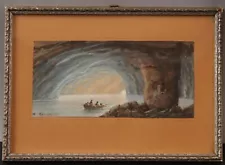 Small Antique YVES GIANNI Capri Italy BLUE GROTTO Italian Watercolor Painting NR