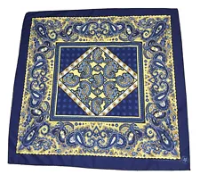 Vintage Oversized Blue & Yellow Paisley Bandana 30 X 29” USA RN14193 B17