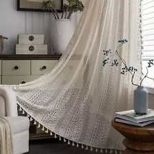 Rustic Crochet Lace Curtain Panels Window Drapes Bedroom Living Room Rod Pocket