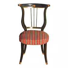 Early-Mid-20th Century Neoclassical Lyre Back Accent Chairs Black & Gold