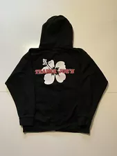 Trader Joe’s Hibiscus Flower Black Fleece Employee Full Zip Front Hoodie Sz. L