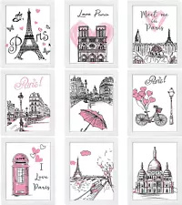 9 Pieces Paris Bathroom Decor for Girls Paris Wall Art Paris Theme Room