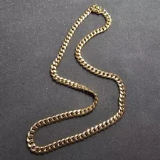 10K Gold Cuban Link Chain Semi Hollow Box Clasp 24 inches Long 32 Grams