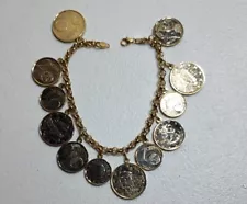 R.H. Macy & Co. Fine Jewelry 8" Vermeil Yellow Euro Coin BraceletðRead