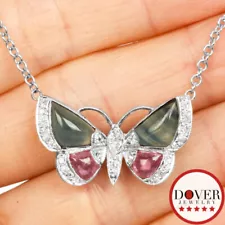 Italian Diamond Tourmaline Chain 18K Gold Butterfly Chain Necklace 6.6 Gr NR