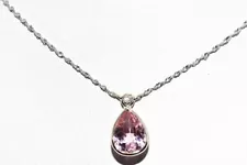 $2,800 3.23CT NATURAL PINK TOURMALINE & DIAMOND 2-STONE TEARDROP NECKLACE GOLD