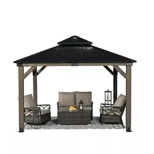 Aoodor 12 x 12 ft Outdoor Wood Gazebo with 2-Tier Galvanized Steel Roof