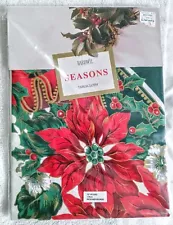 Bardwil Seasons Tablecloth Christmas Poinsetta Palace 70" Round Cotton Vintage