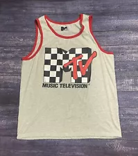 MTV Mens Sleeveless Gray & Red Tank Top Logo T Shirt Large