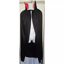 47" Adult Black Deluxe Vampire Cape Halloween Costume Red Collar Dracula NEW