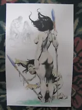 Frank Frazetta-Caveman & Woman- hand painted, signed w/ original drawing & COA