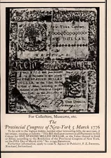 1926 AD FOR SALE PROVINCIAL CONGRESS OF NEW YORK MARCH 1776 BILL SPANISH COIN