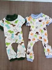 2 Pair Paw Print/Dinosaurs Lightweight Dog/Cat Pajamas Jumpsuit Length 13" (BK)