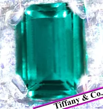 TIFFANY & CO. Emerald Ring Platinum Colombian Emerald Diamond Ring ESTATE Vintag