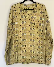 Nepal Fashion Om Print Cotton Hippie Shirt Mens size L XL Golden Yellow