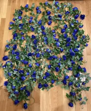 Blue Roses Silk Vine Garland Decor For Weddings Anniversary Party 75 Feet!