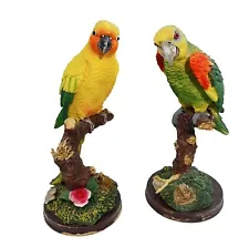 2 Tropical Parrot Birds Air Plant Sculpture Resin Tillandsia Planted Hand Made