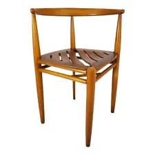 Vintage Slated Teak Corner Chair Wooden Danish Gemla Of Sweden Mid-Century