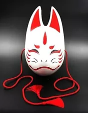 Handmade Japanese Traditional Paper Mache Fox Mask Cosplay Festival and Decor