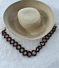 ASN Bucket Straw Hat Chain Women Preppy Tan Boho Vacation Summer Sz OS NWT