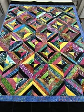 Handmade Batik Lap Quilt, Multi-Color, 59" x 72", Homemade Quilts for Sale