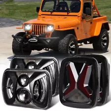 For Jeep Wrangler 1986-1995 YJ 7x6" LED Headlights Halo DRL + Smoke Tail Lights