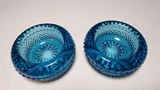 Pair Of Vintage Blue Glass Salt Cellars or Salt Dips