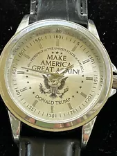 Make America Great Again President Donald Trump Silver MAGA Watch Black Leather