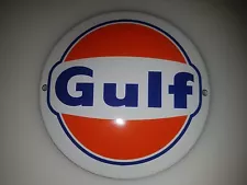 Gulf Orange PORCELAIN ENAMEL GARAGE SIGN ROUND 12cm=4.75 Inch