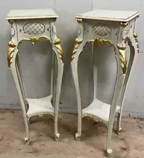 ARRIVES NOV 2024: Pair of 46" Antique French Painted Wood Pedestals/Plant Stands