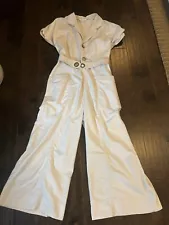 Anthropologie Vintage VTG Off White Cotton Blames Palazzo Jumpsuit Jumper L