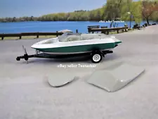 Family Ski Deck Boat With Covers & Trailer Bowrider 1/64 Scale Limited Edition O