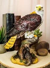 Wildlife Bald Eagle On Tree Stump Statue Birds Of Prey Figurine 10"H