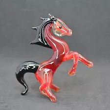 Red Glass Horse Statue - Blown Glass Horse Figurine - Horse Glass Sculpture