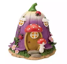 Miniature Fairy Garden 8" Purple Flower Cottage w/ Ladybugs - Buy 3 Save $5