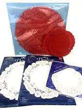 Doilies French Lace Round Paper White Red Crafts Wedding Variety Sizes 86 Pieces